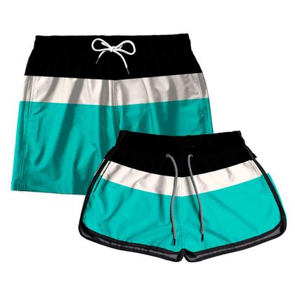 Imagem de Kit Short Casal Praia Verão Preto Branco e Verde