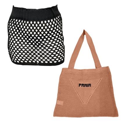 Imagem de Kit Shorts/Saia com Bolsa Feminina Saiada de Praia Tricot Moda Verão