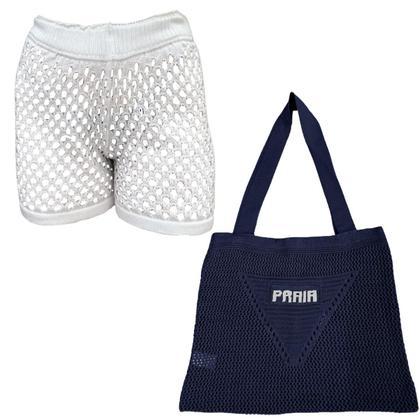 Imagem de Kit Shorts/Saia com Bolsa Feminina Saiada de Praia Tricot Moda Verão