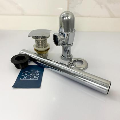 Imagem de Kit Sifão Copo Cromado Metal 1 1/4 E Valvula Click Quadrada Inox 40mm Kit Pia Lavatório Cuba Banheiro Sifão Aparente Luxo