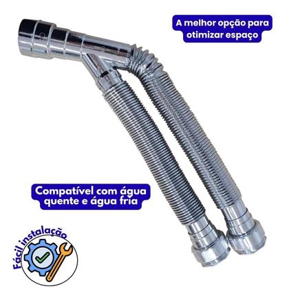 Imagem de Kit Sifão Duplo Metalizado 80Cm + Válvula V8