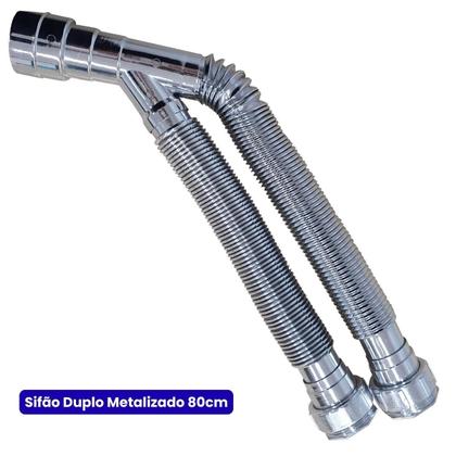 Imagem de Kit Sifão Duplo Metalizado 80Cm + Válvula V8
