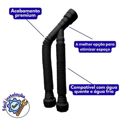 Imagem de Kit Sifão Preto Duplo 80Cm + Válvula V9