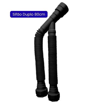 Imagem de Kit Sifão Preto Duplo 80Cm + Válvula V9