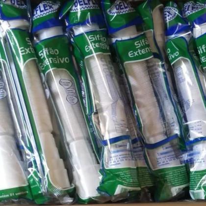 Imagem de Kit Sifão Sanfonado Extensível Flexível com 8 unidades PVC Branco Até 70cm Cozinha Pia Banheiro Tanque Universal
