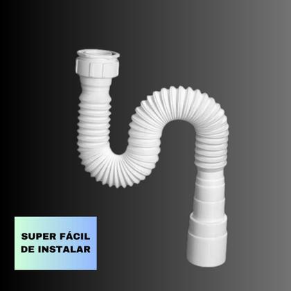 Imagem de Kit Sifão Sanfonado Flexível PVC Extensível Universal Branco Serve para Pia - Lavatório - Tanque - Veda Rosca 12mm X 5mts - Envio Imediato