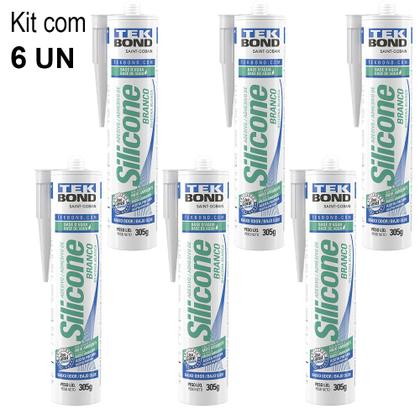 Imagem de Kit Silicone Tubo Branco 305g Base Água 6 Unidades TEK BOND