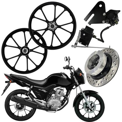 Imagem de Kit Sistema Freio Duplo Disco Cg Titan Fan Start 150 160 2014 A 2024 Roda Modelo 2025 Sistema Freio Traseiro Pinça Burrinho