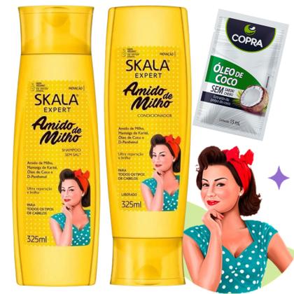 Imagem de Kit Skala Amido de Milho Shampoo Condicionador Oleo de Coco Copra Hidratante Força Brilho Maciez