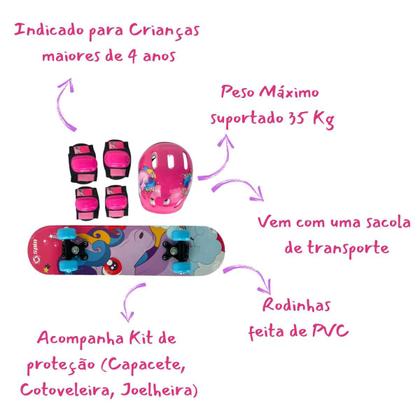 Imagem de Kit Skate Infantil Completo Com Acessórios de Proteção Capacete Joelheira Cotoveleira Meninas, CKS Toys