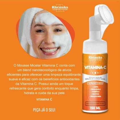 Imagem de Kit Skincare Vitamina C Anti Idade Clareador Dermachem, Mousse Micelar Limpeza Facial Vitamina C