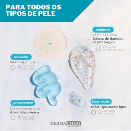 Imagem de Kit Skincare Vitamina C Anti Idade Clareador Dermachem, Mousse Micelar Limpeza Facial Vitamina C