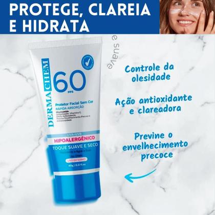Imagem de Kit Skincare Vitamina C Anti Idade Clareador Dermachem, Sérum Peptídeos Anti Olheiras e Linha de Expressão , Protetor Solar Facial Sem Cor FPS60