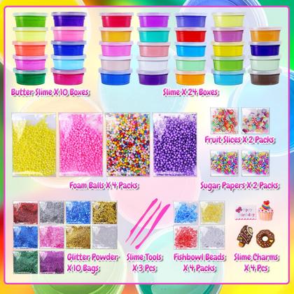 Imagem de Kit Slime ESSENSON 34 copos para meninas e meninos de 6 anos ou mais com complementos