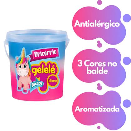 Imagem de Kit Slime Gelelé Unicórnio Glitter Bolinha Brinquedo Surpresa Combo 3 Baldes