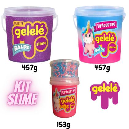 Imagem de Kit Slime Gelelé Unicórnio Glitter Bolinha Brinquedo Surpresa Combo 3 Baldes