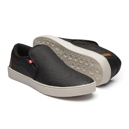 Imagem de Kit Slip On Masculino Casual Tênis Iate Social Em Couro Macio + Relógio Digital Black Friday