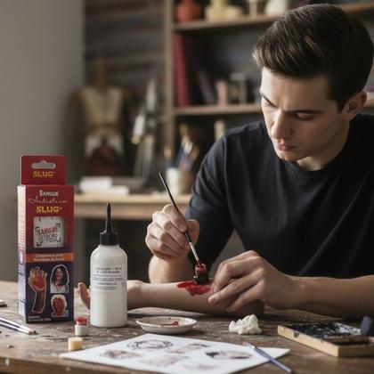 Imagem de Kit Slug Maquiagem Terror Látex 100ml + Sangue falso 120ml