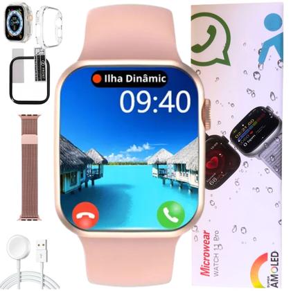 Imagem de Kit Smart Watch Relogio W11 Pro Responde Whatsss Notificações Case Pulseira Extra Pelicula