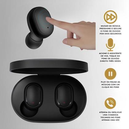 Imagem de Kit Smartwatch Relógio Inteligente Shock Preto + Fone de Ouvido Bluetooth Sem Fio A6s Com Microfone