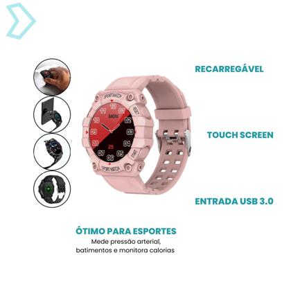 Imagem de Kit Smartwatch Relógio Inteligente Shock Preto + Fone de Ouvido Bluetooth Sem Fio A6s Com Microfone