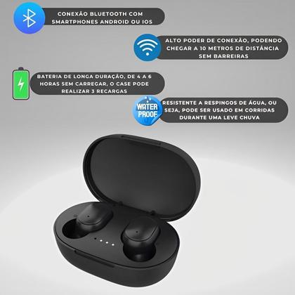 Imagem de Kit Smartwatch Relógio Inteligente Shock Preto + Fone de Ouvido Bluetooth Sem Fio A6s Com Microfone