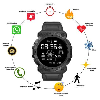 Imagem de Kit Smartwatch Relógio Inteligente Shock Preto + Fone de Ouvido Bluetooth Sem Fio A6s Com Microfone