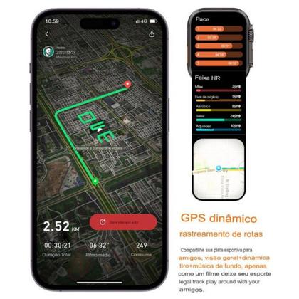 Imagem de Kit Smartwatch W69 Ultra Plus Relogio Inteligente Android iOS Bluetooth Gps Tela Amoled 49mm C/Nf