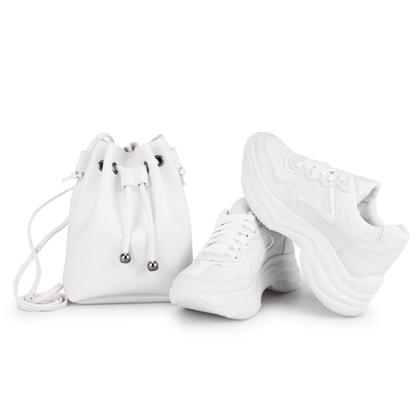 Imagem de Kit Sneaker Tênis feminino Chunky sola alta com bolsa saco transversal