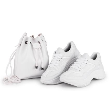 Imagem de Kit Sneaker Tênis feminino Chunky sola alta com bolsa saco transversal