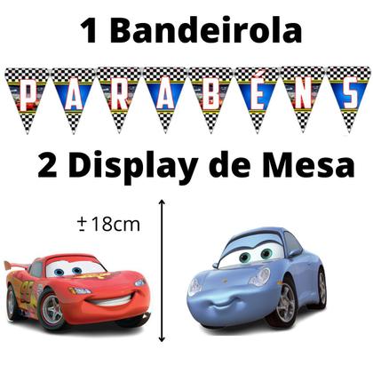 Imagem de Kit só um bolinho decoração Carros Aniversário festa em casa banner, topo de doce e bolo, displays