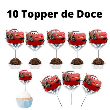 Imagem de Kit só um bolinho decoração Carros Aniversário festa em casa banner, topo de doce e bolo, displays