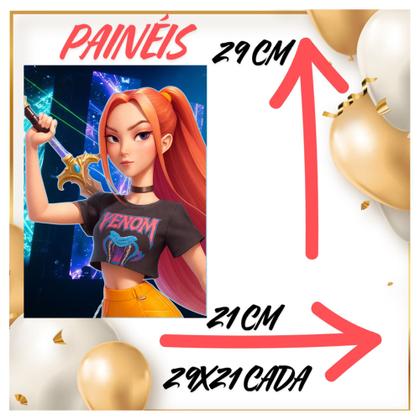 Imagem de Kit só um bolinho decoração Guerreiras do Kpop Aniversário festa em casa banner, topo bolo-50 Peças