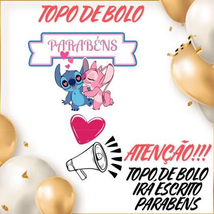 Imagem de Kit só um bolinho decoração Stich e Angel Aniversário festa em casa banner, topo de bolo