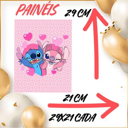Imagem de Kit só um bolinho decoração Stich e Angel Aniversário festa em casa banner, topo de bolo