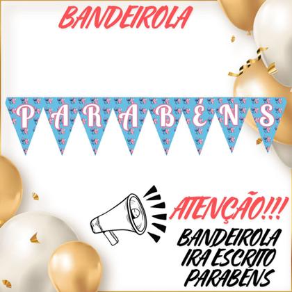 Imagem de Kit só um bolinho decoração Stich e Angel Aniversário festa em casa banner, topo de bolo