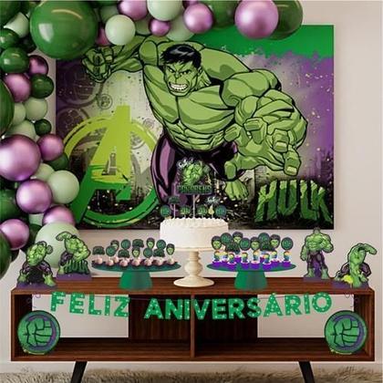 Imagem de Kit Só Um Bolinho Festa Facil Hulk Decoração Painel Mesa