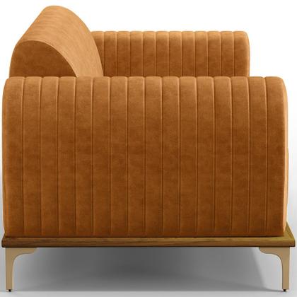 Imagem de Kit Sofá 3 Lugares 180cm com 02 Poltronas Molino Base Castanho Pés D'ouro D02 material sintético Whisky B-90 - Lyam Decor