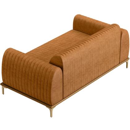 Imagem de Kit Sofá 3 Lugares 180cm com 02 Poltronas Molino Base Castanho Pés D'ouro D02 material sintético Whisky B-90 - Lyam Decor