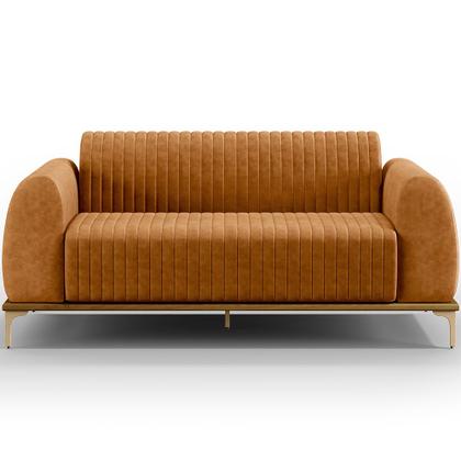 Imagem de Kit Sofá 3 Lugares 180cm com 02 Poltronas Molino Base Castanho Pés D'ouro D02 material sintético Whisky B-90 - Lyam Decor