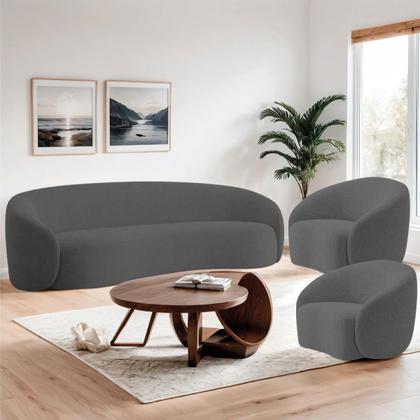 Imagem de Kit Sofá 3 Lugares 180cm e 2 Poltronas Orgânica Luxo Recepção Amore Linho - Doce Sonho Móveis