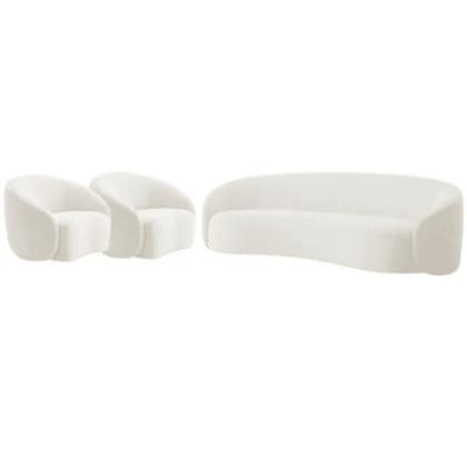 Imagem de Kit Sofá 3 Lugares 180cm e 2 Poltronas Orgânico Luxo Recepção Sala de Estar e TV Amore Bouclé Branco- MABE MAGAZINE