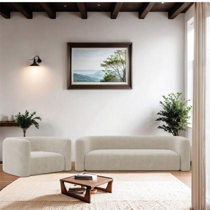 Imagem de Kit Sofá 3 Lugares 180cm e Poltrona Orgânica Luxo Recepção Melina Linho - Amarena Moveis