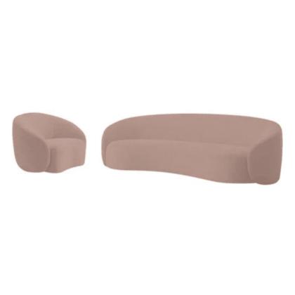 Imagem de Kit Sofá 3 Lugares 200cm e Poltrona Orgânico Luxo Recepção Sala de Estar e TV Amore Linho Rose- MABE MAGAZINE