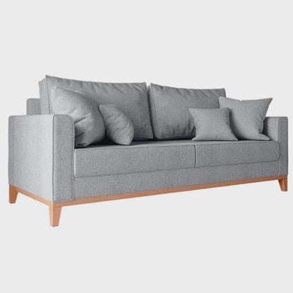 Imagem de Kit Sofá 3 lugares e 2 Poltronas Beny com Base de Madeira Linho Grafite Ideal Móveis.