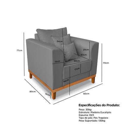 Imagem de Kit Sofá 3 Lugares e 2 Poltronas Beny Viena Para Recepção Linho Bege - Madeira Prima Deccor