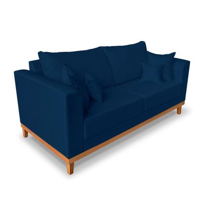 Imagem de Kit Sofá 3 Lugares e 2 Poltronas Beny Viena Para Sala de Estar Suede Azul - Madeira Prima Deccor