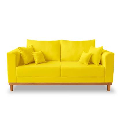 Kit Sofá 3 Lugares e 2 Poltronas Beny Viena Suede Amarelo - Madeira Prima Deccor Imagem de Kit Sofá 3 Lugares e 2 Poltronas Beny Viena Suede Amarelo