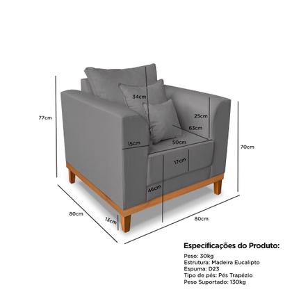 Kit Sofá 3 Lugares e 2 Poltronas Beny Viena Suede Preto - Madeira Prima Deccor Imagem de Kit Sofá 3 Lugares e 2 Poltronas Beny Viena Suede Preto