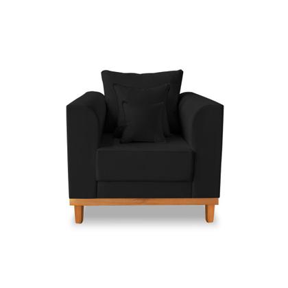 Kit Sofá 3 Lugares e 2 Poltronas Beny Viena Suede Preto - Madeira Prima Deccor Imagem de Kit Sofá 3 Lugares e 2 Poltronas Beny Viena Suede Preto